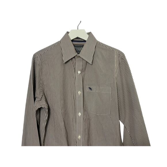 Abercrombie & Fitch Muscle Brown & White Stripe Button-Up Shirt Men's Large - Picture 3 of 8